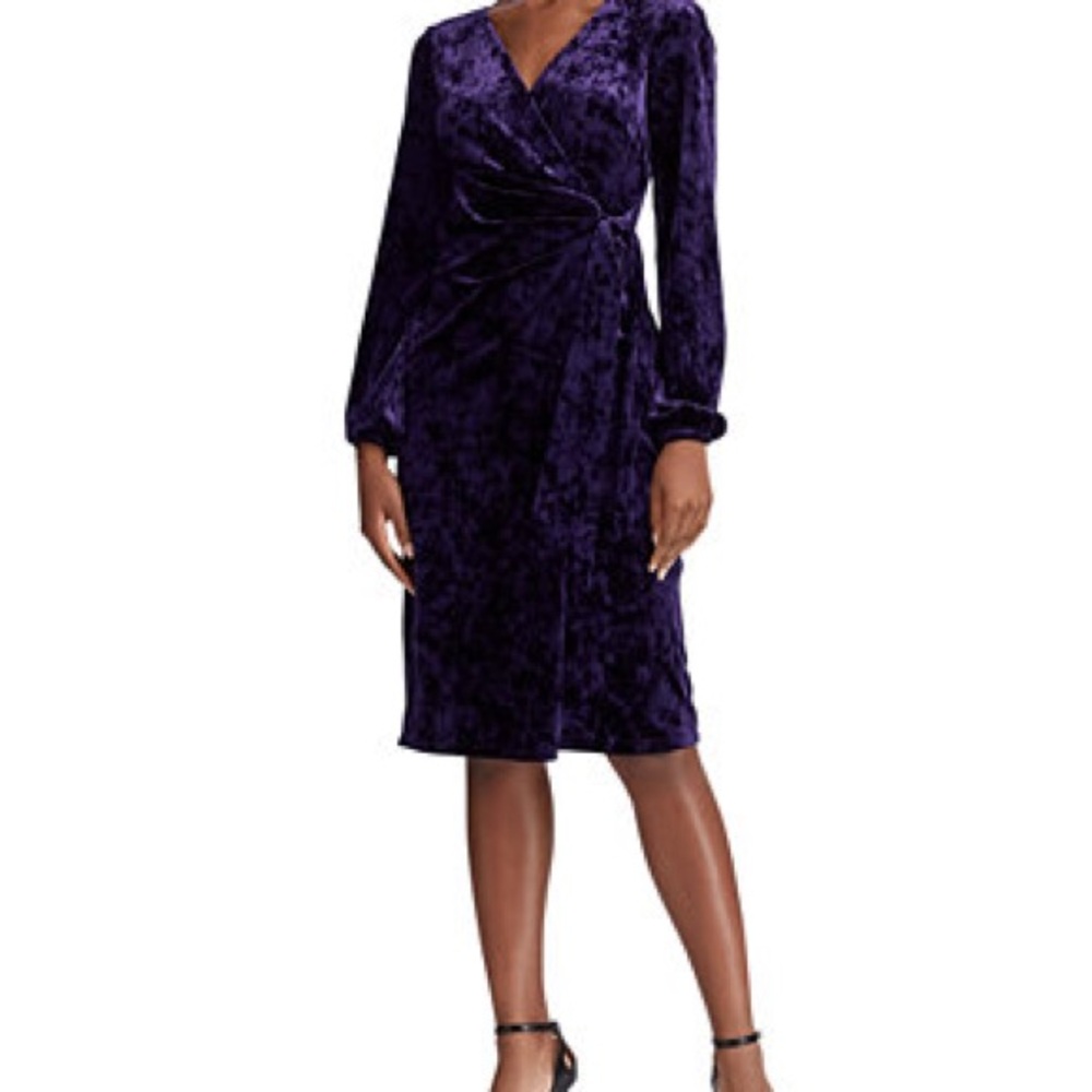 Lauren Ralph Lauren Elegant Purple Velvet Wrap Dress